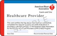 AHA healthcare providers certification card